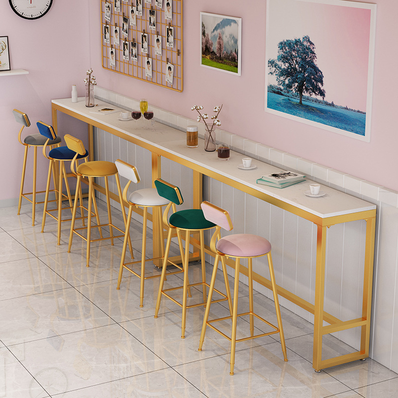 大理石吧台桌阳台靠窗家用简约奶茶店靠墙小长条实木高脚桌椅