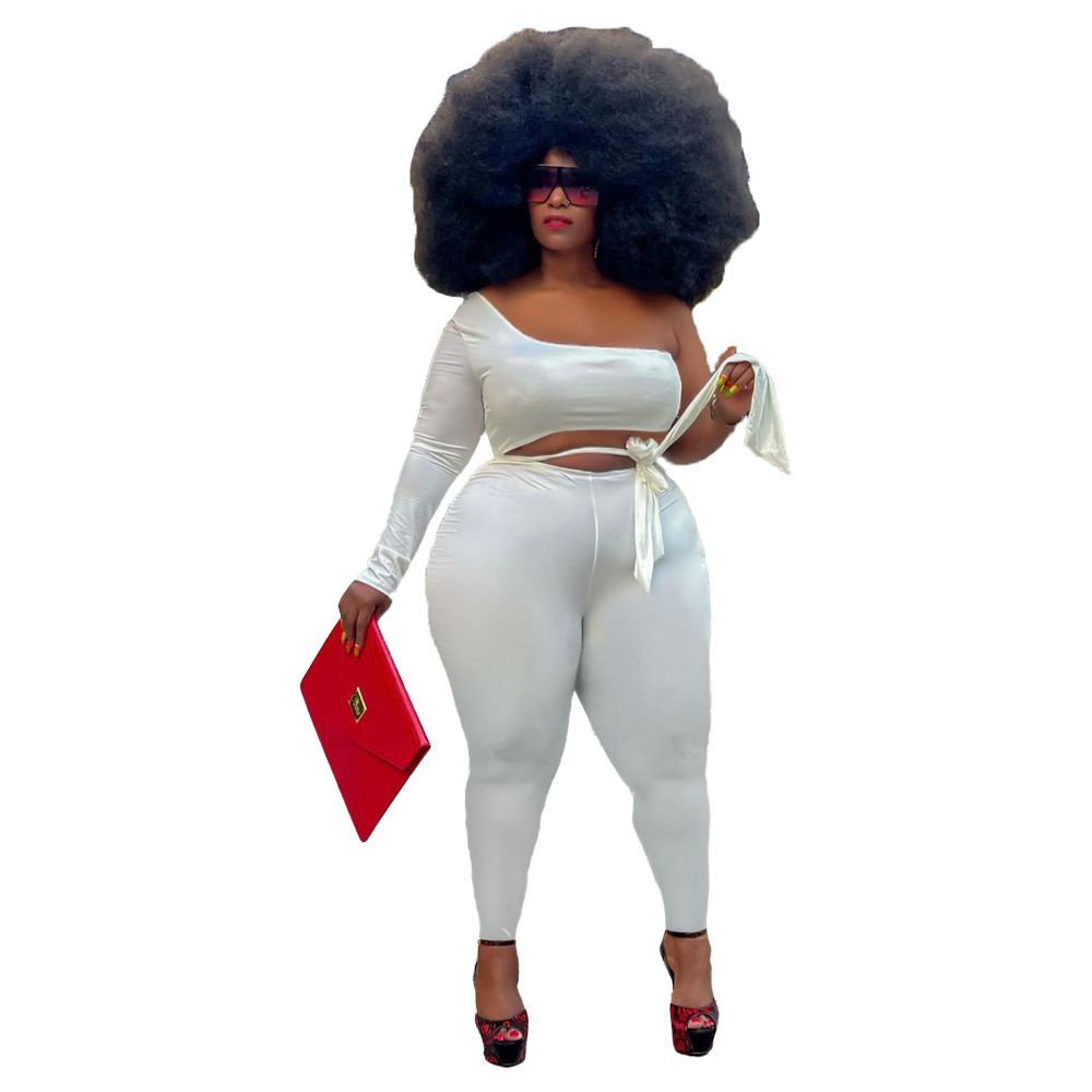 ky3100跨境肥婆大码欧美女装 时尚镂空系带 都市休闲纯色连体裤子