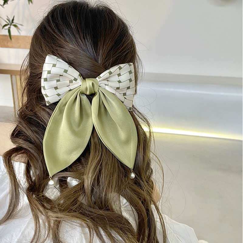 清新抹茶绿春夏大蝴蝶结头饰发夹女后脑勺2022年网红新款夹子头饰