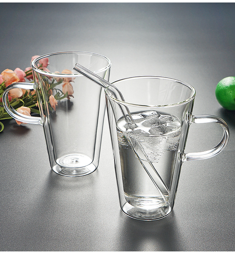 400毫升带把手耐热玻璃双层杯 隔热保温咖啡杯水杯 可加logo厂家