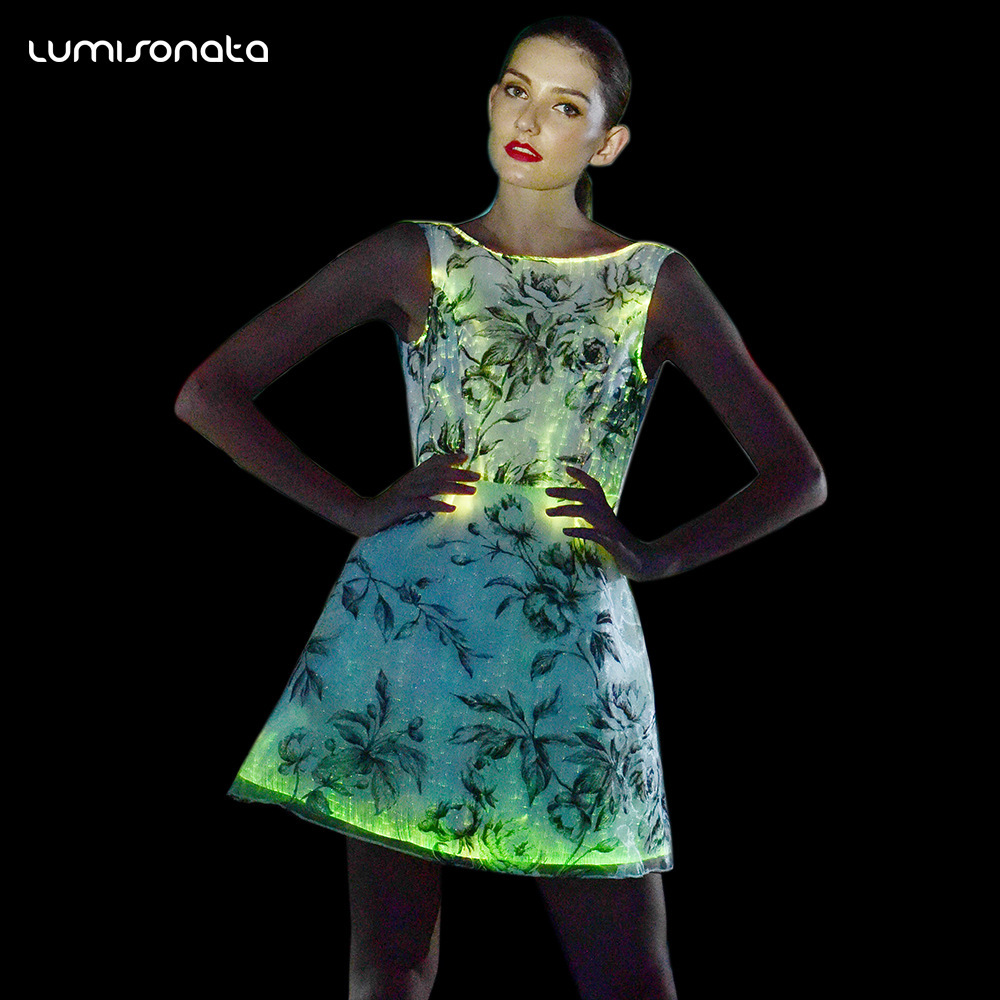 发光光纤连衣裙夜光七彩裙子演唱会音乐节表演服装led发光裙子