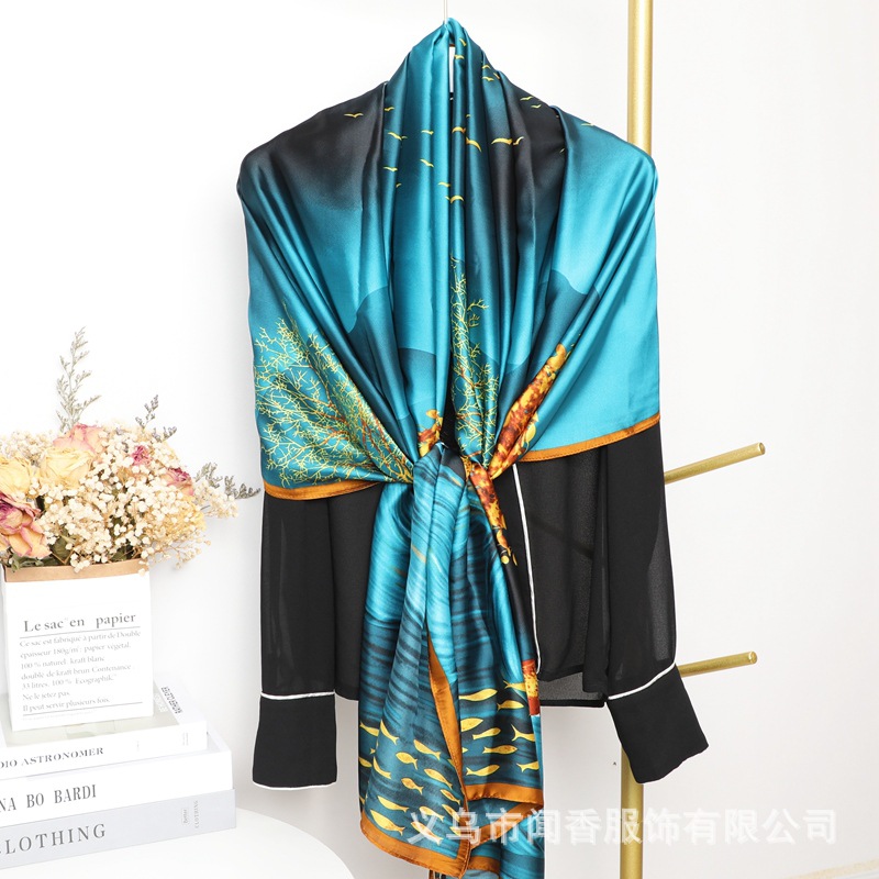 2022 Autumn and Winter New Silk Scarf Female Tensili Brocade Shawl Scarf Sunscreen Large Shawl Fine Gifts