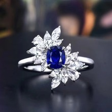 精致新品天然树林里离开蓝宝石戒指0.89ct18k金戒指手饰附GRC证书