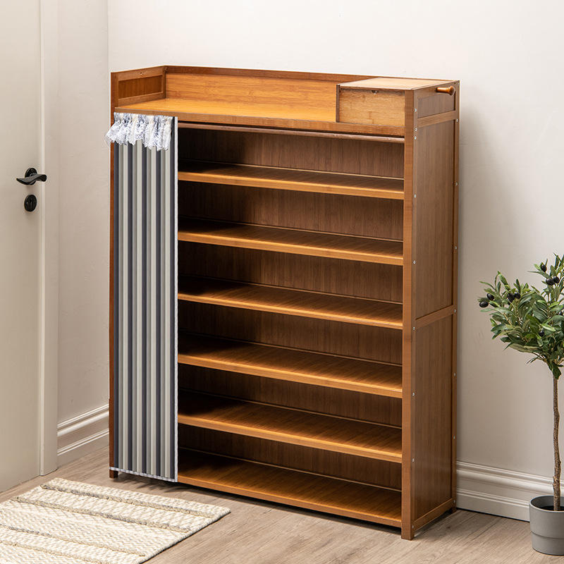 门口外鞋架楼道鞋柜带布帘室外防尘经济型结实木质置物架省空间