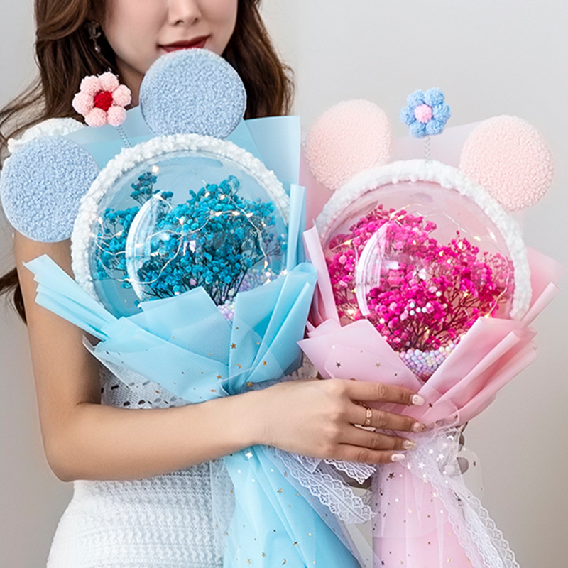 厂家一件代发情人节满天星永生花束波波球公仔520节送女朋友生日