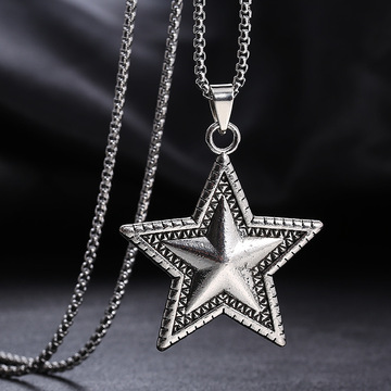 欧美时尚霸气复古情侣学生五角星吊坠跨境街头潮人嘻哈项链