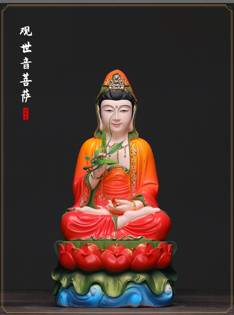 供奉西方三圣树脂佛像坐彩绘娑婆三圣释迦牟尼佛观世音菩萨地藏王