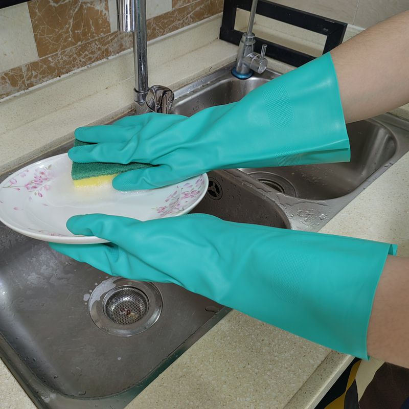 Household Kitchen Dishwashing Nitrile Latex Gloves Nitrile Fleece-Lined Household Cleaning Rubber Thickened Durable Gloves Wholesale