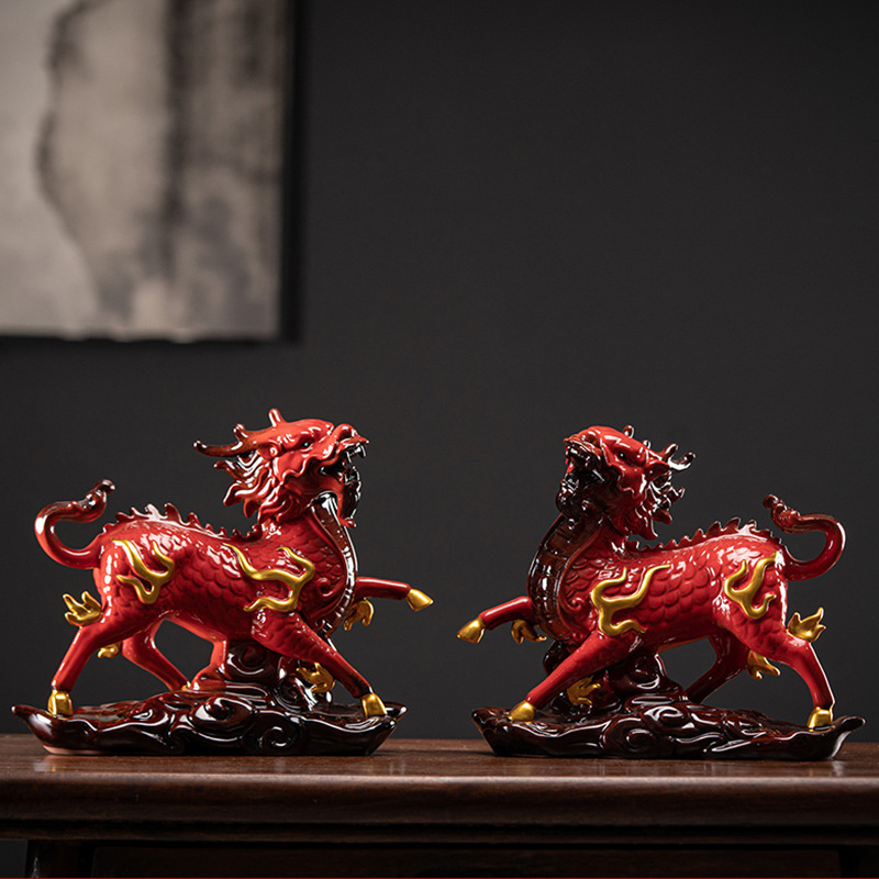 Fire Kirin Decoration a Pair Large Size Male and Female Fortune Furnishings Decoration Housewarming Doorway Office Living Room Gift Decoration