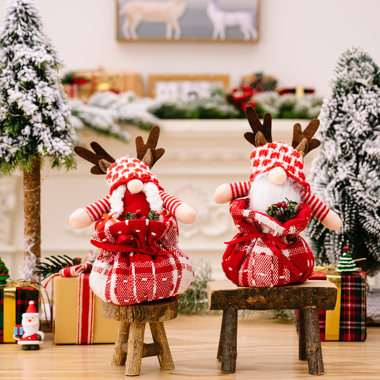 New Christmas Decoration Supplies Antlers Gift Bag Rudolf Doll Cartoon Children's Apple Bag Ornaments