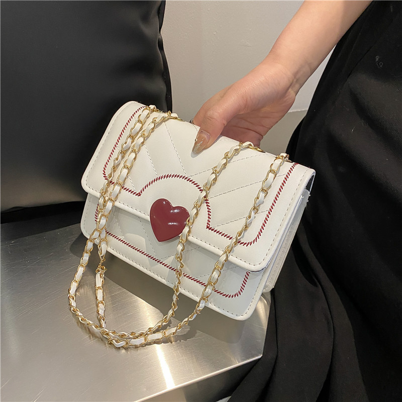 Bag Women's Bag New 2022 Spring Concise Fashion Sewing Line Korean Style Heart-Shape Lock Chain Bag Crossbody Shoulder Bag