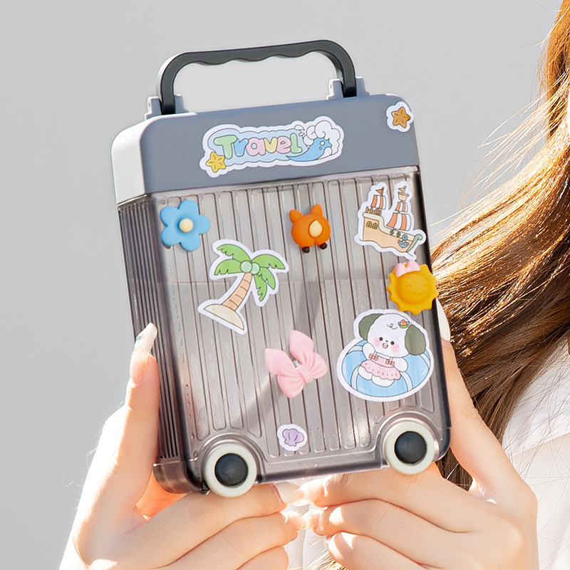 Outdoor Cartoon Creative Cup Special-Shaped Suitcase Luggage Cup with Straw 3d Sticker Suitcase Straw Plastic Cup