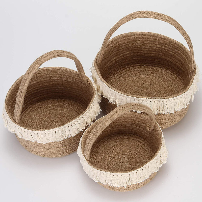 棉麻麻绳收纳筐盒子零食杂物篮圆形绿植花盆套亚马逊专供编织家居