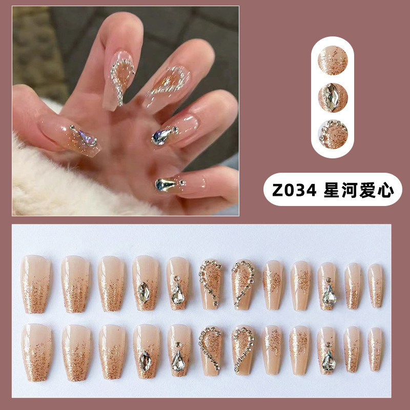 Spring and Summer White Wear Nail Long Caramel Gradient Flash French Fake Nail Finished Detachable Nail Patch