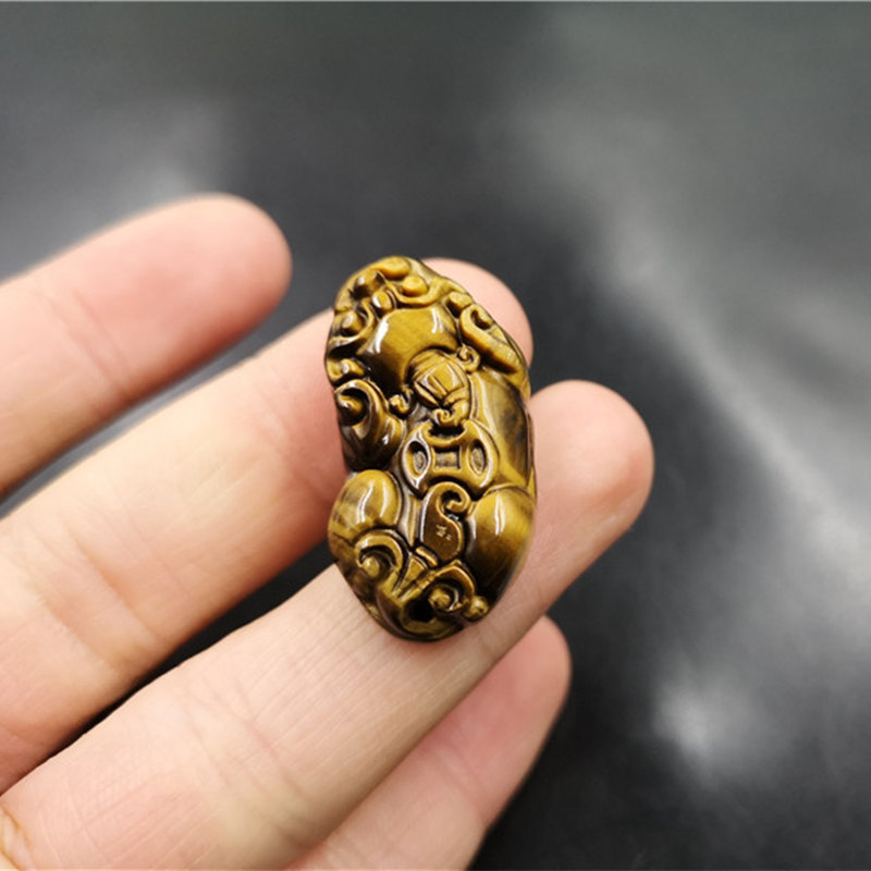 老玉匠虎睛石小貔貅吊坠双孔貔貅虎眼石手链貔貅立体