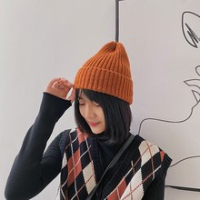 冬季新款马海毛套头帽 女士韩版卷边钟形针织帽 糖果色保暖毛线帽