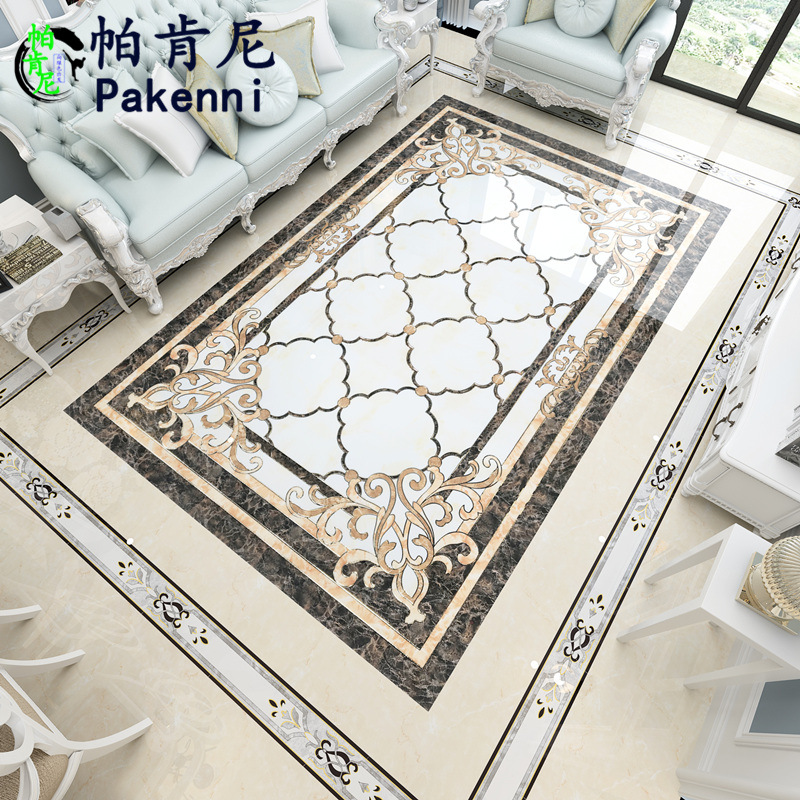 欧式客厅拼花地砖 客厅入户走道拼花地板砖客厅玄关拼图抛晶砖