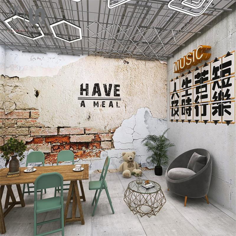 复古工业风咖啡馆打卡拍照墙纸叙利亚风格砖纹水泥壁纸奶茶火锅店