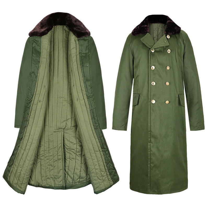 军棉大衣男冬季加厚长款冷库劳保东北军绿色大衣防寒老式大衣棉袄