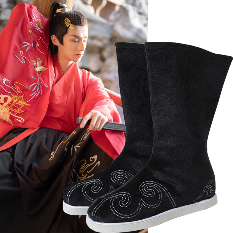 古装靴子古装鞋男汉鞋子黑汉服靴古风cos武侠小生侠客戏曲官兵靴