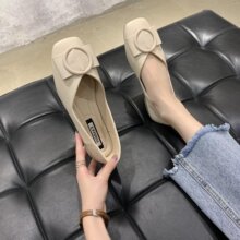 豆豆鞋女2025春秋新款浅口方头单鞋软底百搭黑色工作鞋上班平底鞋