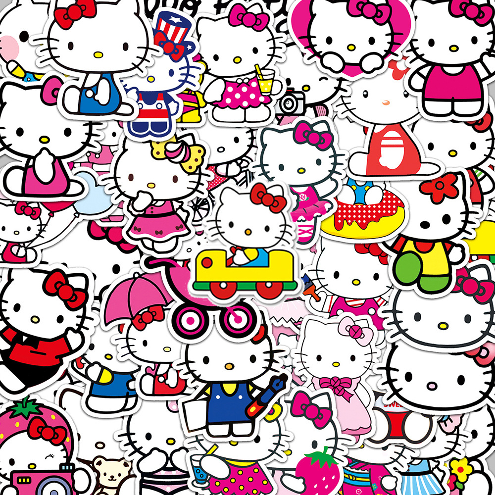 50张粉色凯蒂猫kt猫可爱儿童贴纸防水文具笔记本水杯sticker跨境