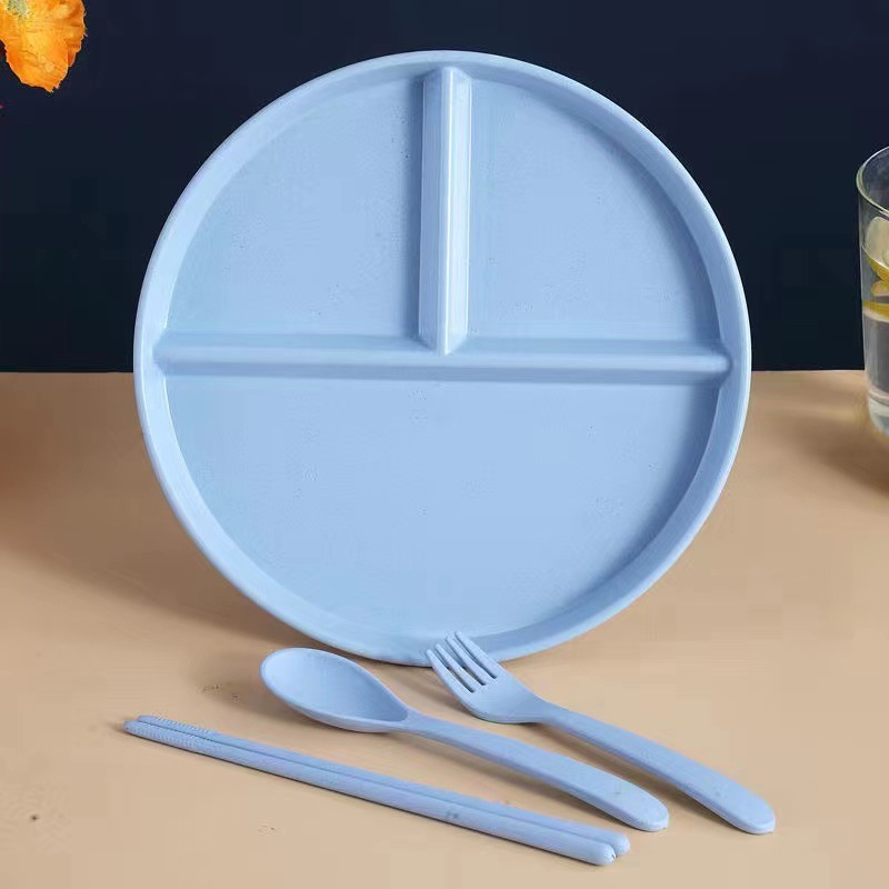 Wheat Straw Plastic Compartments Plate Household Fat Reduction Plate Children Harness Tableware Three-Grid Drop-Resistant Separated Healthy Food Plate