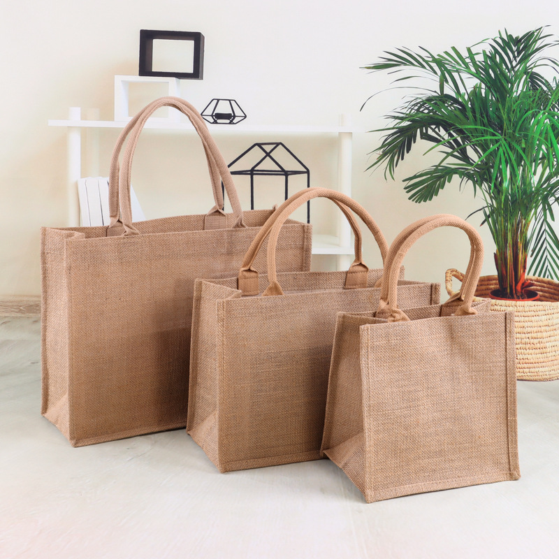 Wholesale Sack Jute Shopping Tote Bag Printable Logo Portable Linen Bag Blank Pure Linen Shoulder Bag