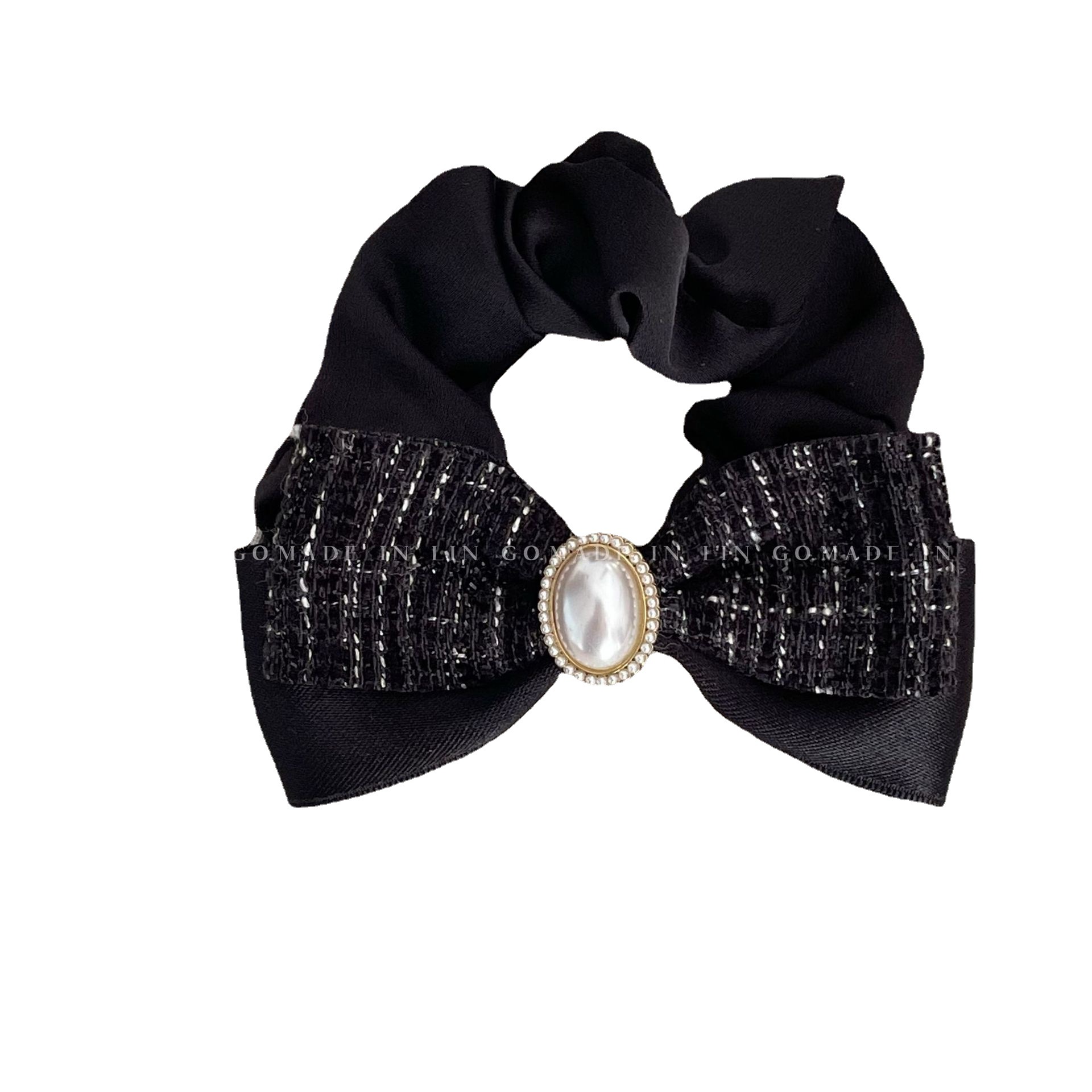 Light Luxury Classic Style Pearl Bow Large Intestine Hair Band Female Ribbon Head Rope Rubber Band High-Grade Hair Accessories Tie up a Bun Hairstyle