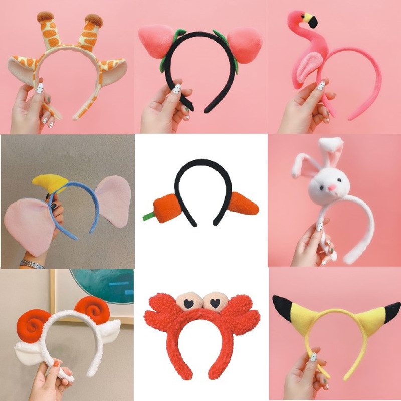 卡通毛绒皮卡丘发箍头箍桃子大象耳朵头扣发卡网红发箍螃蟹发箍