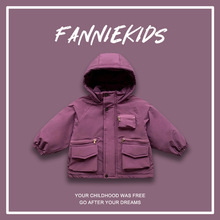 FANNIEKIDS儿童2023冬季韩版新品纯色加厚连帽工装男童冲锋衣外套