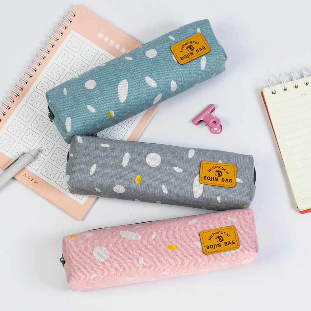 韩版简约ins雨点八角帆布笔袋 小身版大容量学生帆布八角笔袋
