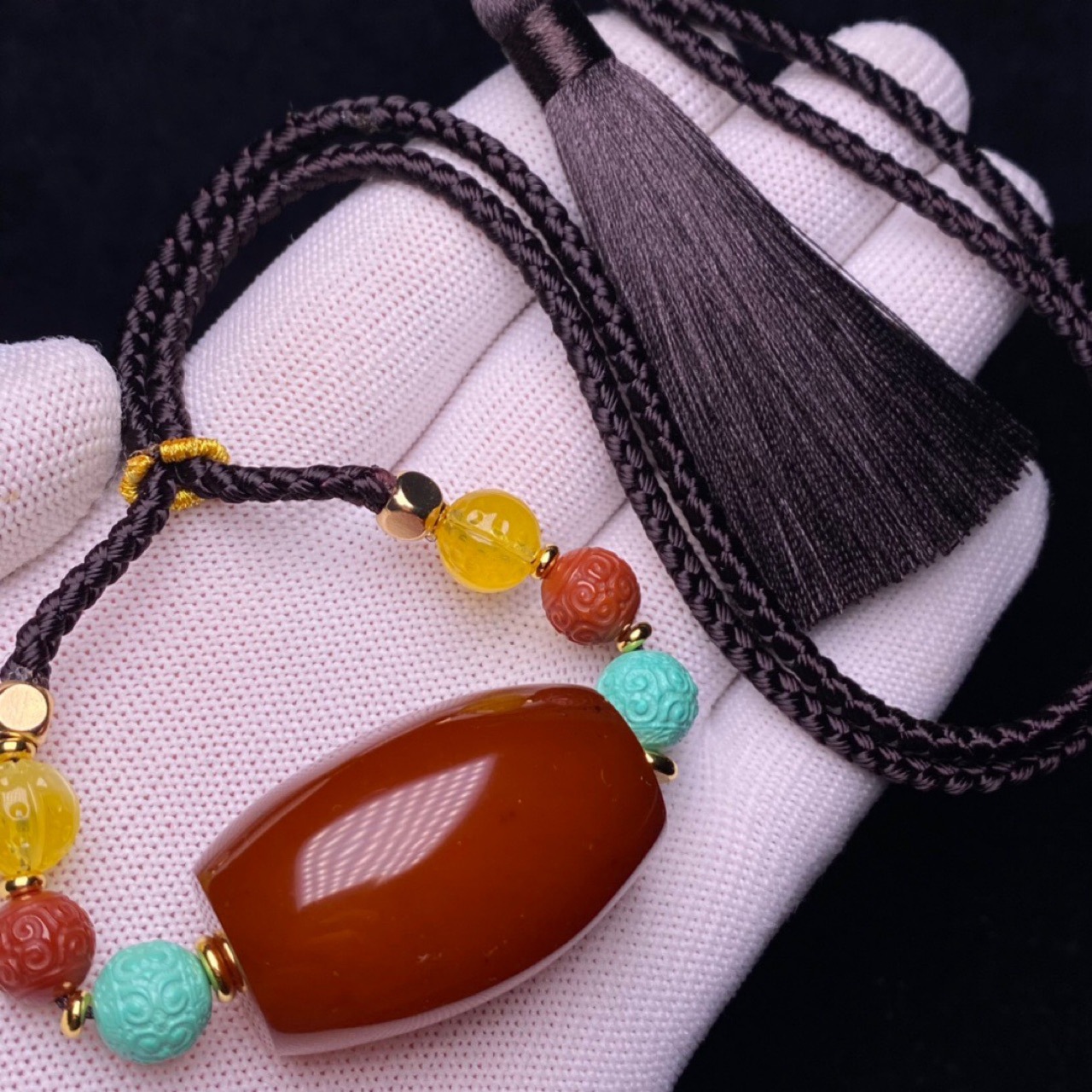 纯天然蜜蜡老蜡鸡油红桶珠锁骨链蜡质浓郁古色古香