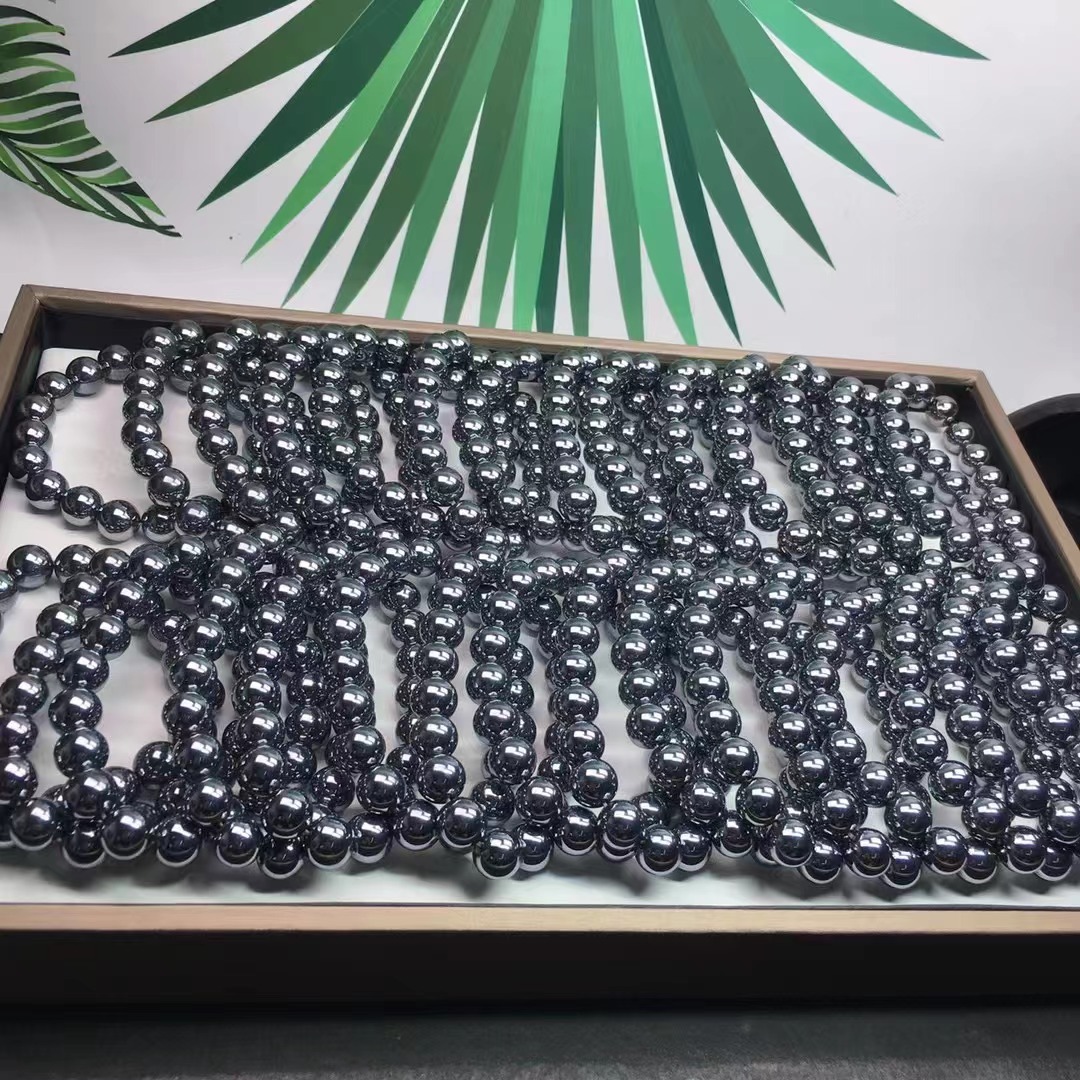 批发太赫兹手串 表皮光滑深灰色金属光泽 时尚简约复古男女太赫兹