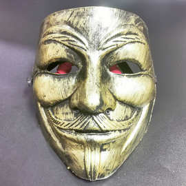 万圣节 v字面具 仿古铜色 v脸面具 主题面具 v怪客 黑客 v脸面具