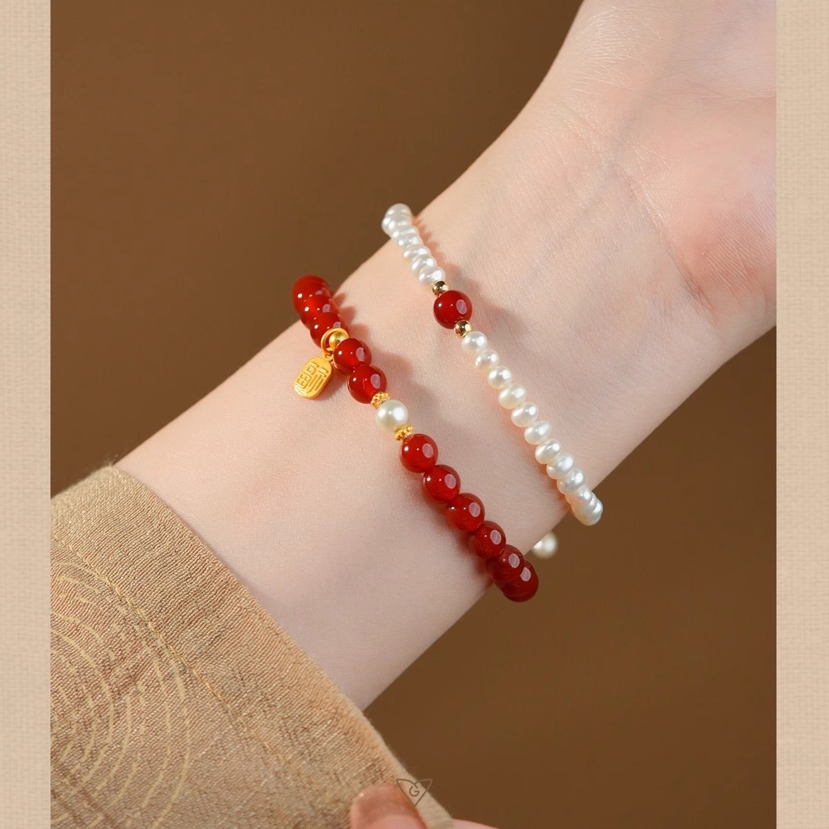 Freshwater Pearl Red Agate Bracelet Bracelet Korean Style Dongdaemun Simple and Stylish Personality New Year Bracelet Bracelet