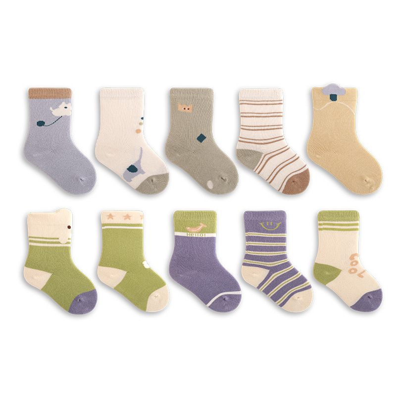 Boneless Suture Five Pairs Autumn and Winter Four Seasons Combed Cotton Baby Mid-Calf Socks Infant Boys and Girls Students' Socks