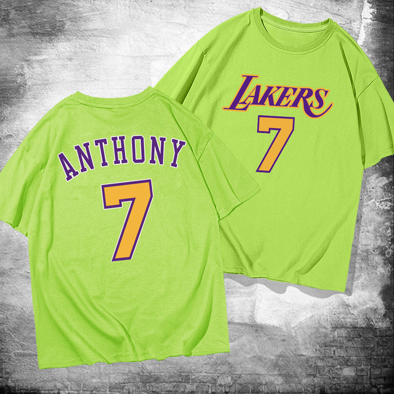 2021安东尼转湖人队短袖t恤男夏nba休闲宽松运动纯棉训练服球衣