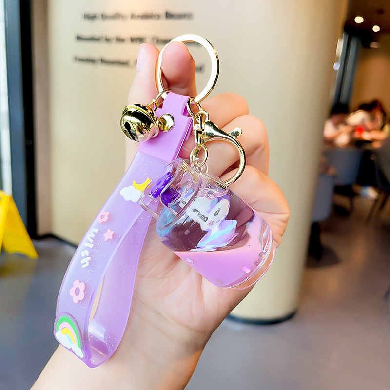 Creative Oil-in Alarm Clock Quicksand Bottle Exquisite Liquid Pendant Cartoon Doll Keychain Backpack Pendant Ornaments Gift