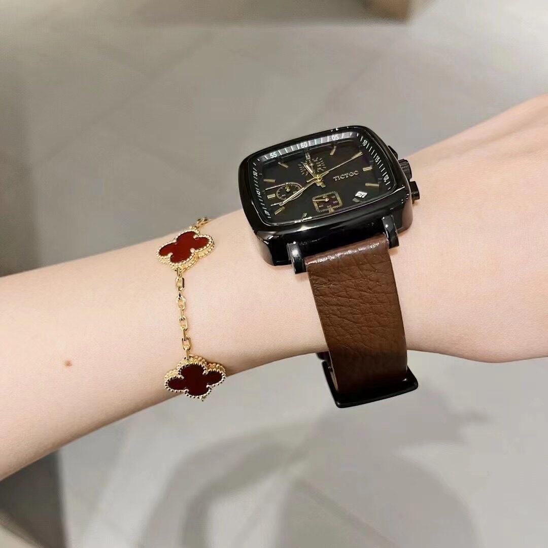 tt方形手表三眼6针带日历防水学生休闲时尚潮流运动女士女表皮带