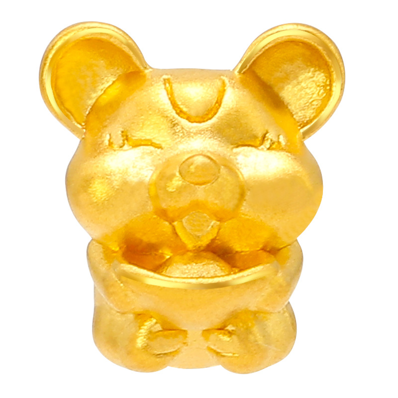 3d硬金足金999黄金小鼠十二生肖鼠小金鼠转运珠婴儿宝宝红绳手链
