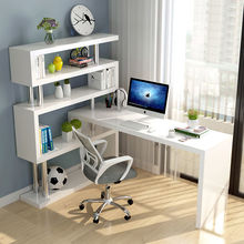 旋转电脑桌带书柜简约现代办公桌家用转角书桌书架组合一体写字桌