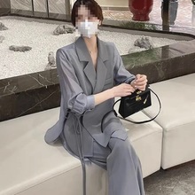 春夏新款胖时尚宽松洋气薄款西装外套高腰阔腿裤套装女