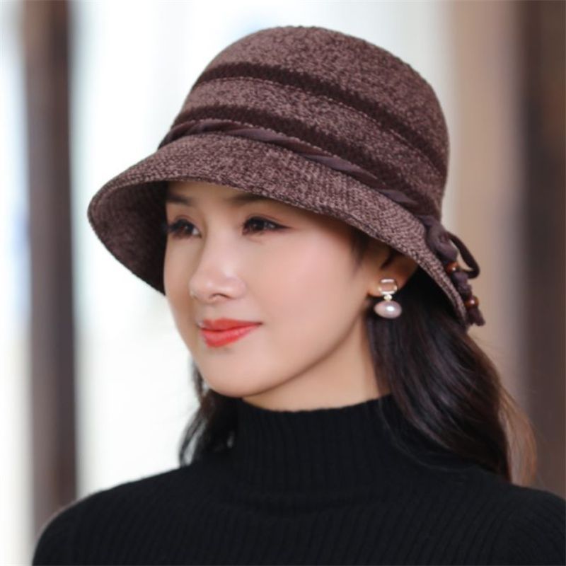 秋冬季渔夫帽子女士时尚毛呢防风寒盆帽户外中老年人妈妈遮阳帽潮