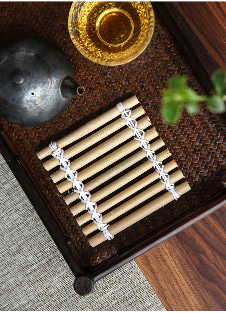 茶道竹制竹排隔热茶壶垫小竹排杯托茶垫茶席纯手工竹编壶承隔热垫