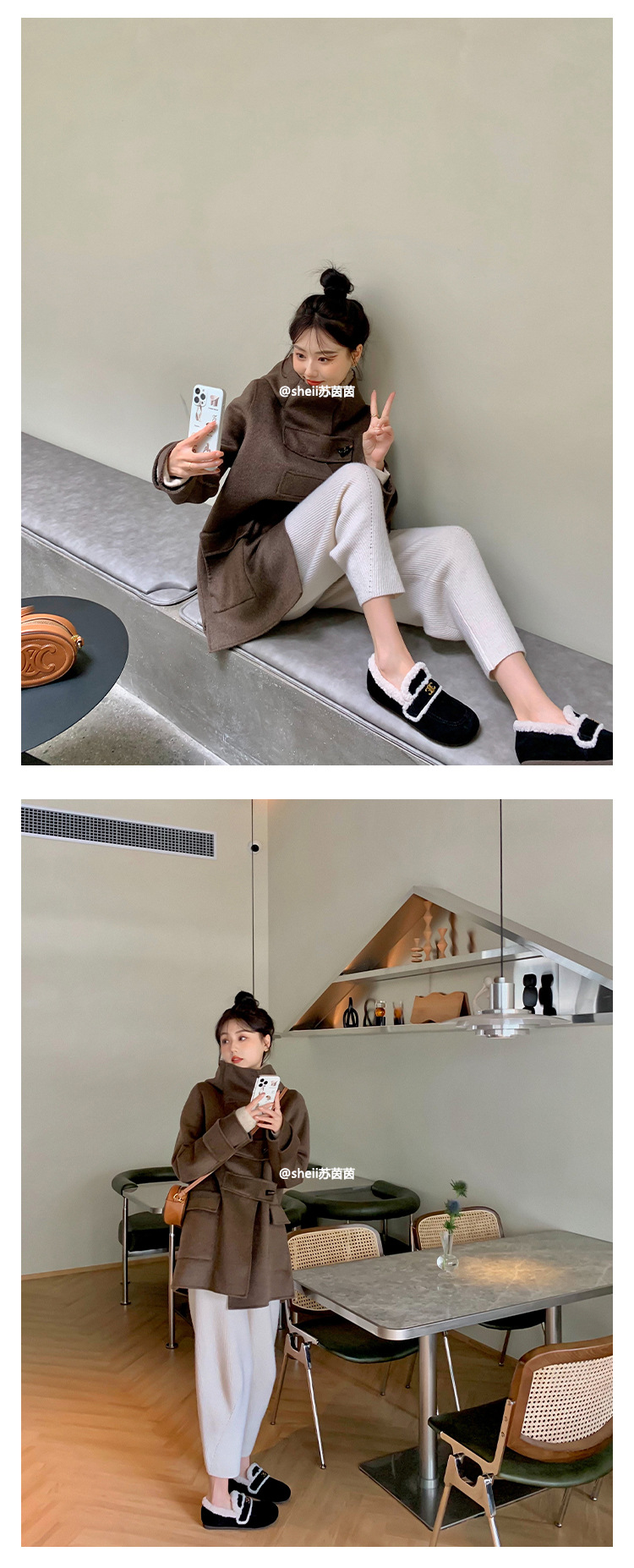 【sheii苏茵茵】深冬暖炉~冬季保暖凯旋门金扣毛毛鞋女乐福鞋