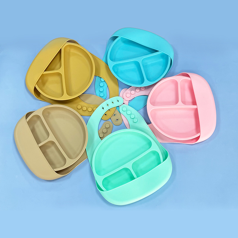 Cross-Border Hot Selling Children's Dinner Plate Baby Food Bowl Suction Cup Silicone Plate Children Compartment Dinner Plate Silicone Plate