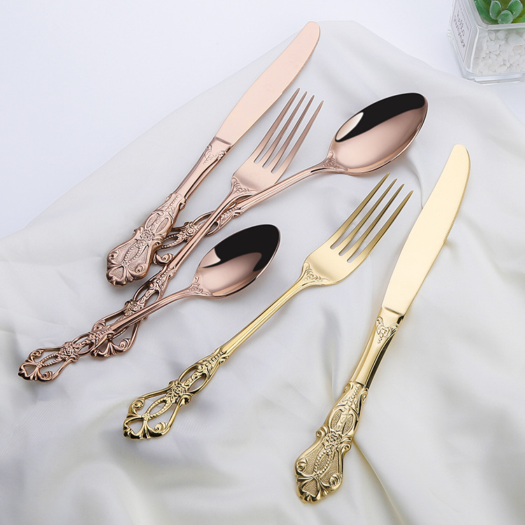 Stainless Steel Tableware Nordic Style Western Food Knife, Fork and Spoon Set Embossed Internet Celebrity Spoon Wedding Festive Steak Knife and Fork