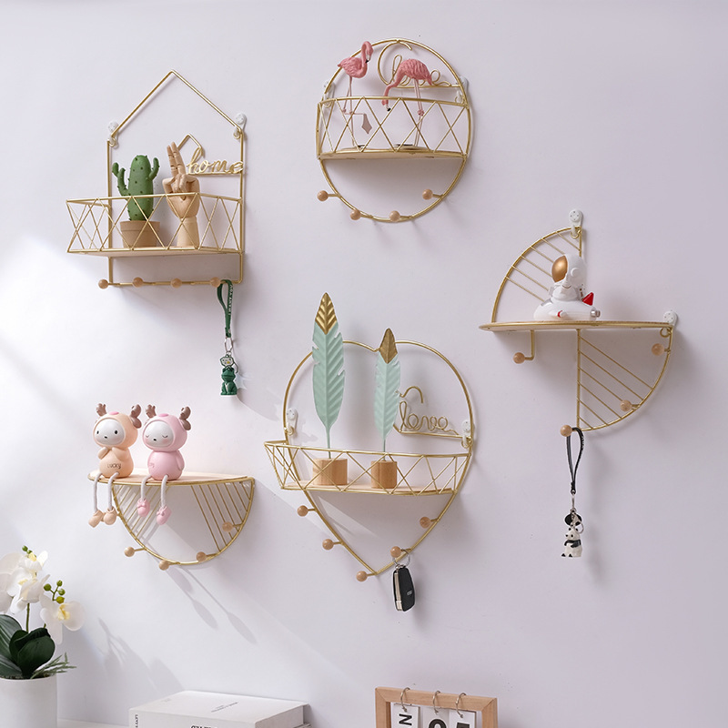 铁艺墙上置物架客厅墙壁展示 厨房免打孔浴室收纳装饰架子_超越工艺