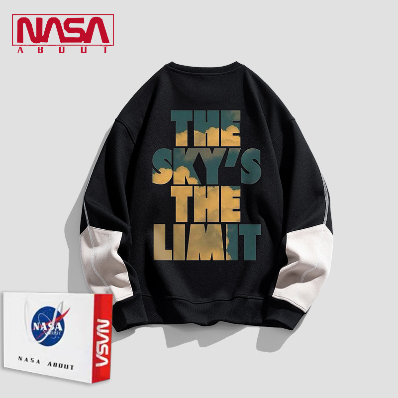 nasa联名美式街头撞色卫衣男士2024春季新款潮牌休闲宽松长袖上衣
